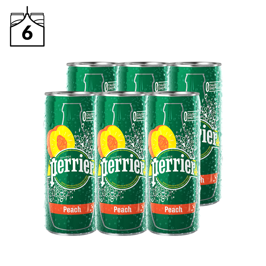 Perrier Sparkling Natural Mineral Water Peach 250mL Can(6 pack)