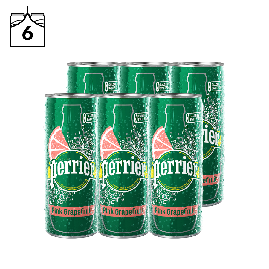 Perrier Sparkling Natural Mineral Water Pink Grapefruit 250mL Can(6 pack)